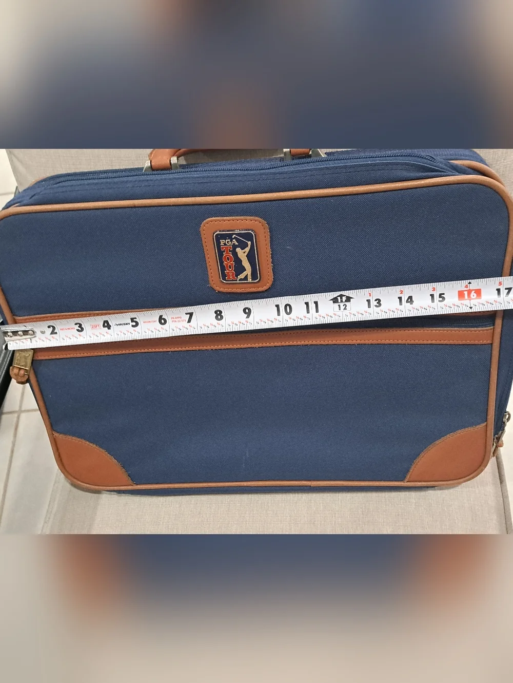 Vintage PGA Tour Suitcase Luggage - Blue Nylon & Tan Leather